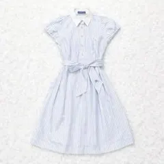 【美品】バーバリーブルーレーベル シャツワンピース ストライプ ベルト付 白×青