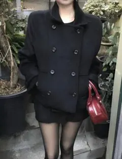 ダブルブレスト ピーコート ブラック　クラシックボタン　ショートコート