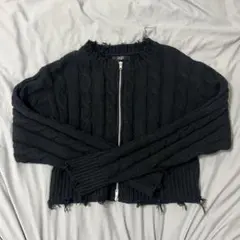 未使用 黒 ケーブル編み クロップドセーター ニット ビンテージデザイン