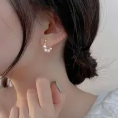 パール イヤリング 4粒 フープ バロックパール イヤーカフ 痛くない ゴールド