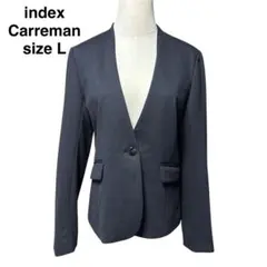 index Carremanツイルノーカラージャケット ネイビー L 洗えるJK