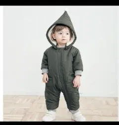 ベビー 70cm アウター とんがり帽子 中綿 前開きロンパース ジャンプスーツ