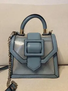 ブルー　クリアバッグ　水色　ショルダーバッグ　チェーン　レザー　ZARA