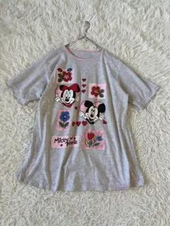 ミッキー＆ミニー 半袖 プリント Tシャツ グレー 大きめサイズ
