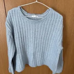 GU リブ編み ニットセーター M ライトブルー