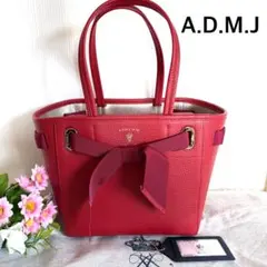極美品⭐︎A.D.M.J ⭐︎リボン付きレザー トートバッグ レッド