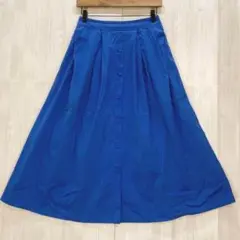 エグランティーヌ　フロント飾りボタン フレアロングスカート　ウエストゴム　M〜L