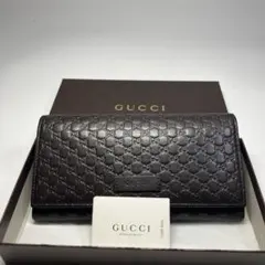 極美品GUCCI グッチ 449396 GGマイクロシマ 長財布レザー ブラウン