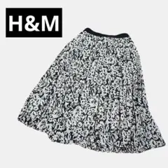 H&M 花柄プリーツスカート ネイビー×ホワイト 裏地付き