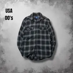 00s GEORGE ネルシャツ レーヨン シャドーチェック オンブレ 黒シャツ