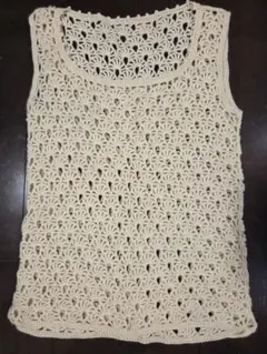 【新品】ハンドメイド 透かし編みのベスト手編み