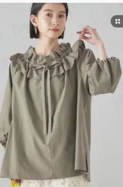 シップス フリル襟ブラウス SHIPS オリーブ