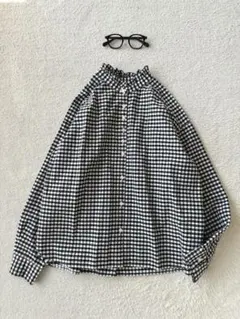 ＊かんかん様＊美品ハンズオブクリエイション襟フリルバックギャザーチェックブラウスのサムネイル