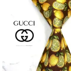 ◆美品◆GUCCI グッチ ネクタイ 茶色 レモン柄 カジュアル