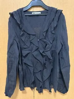 ZARA ブラック フリル付きブラウスのサムネイル