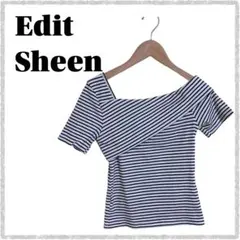 【美品】Edit Sheen ボーダー アシメ クロス リブカットソー M相当のサムネイル