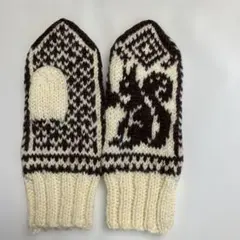 編み込み模様のミトン 白と茶色