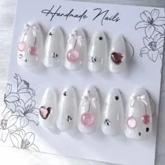 ネイルチップ さくらんぼネイル チェリーネイル ワンホン ビー玉ネイル ピンクのサムネイル