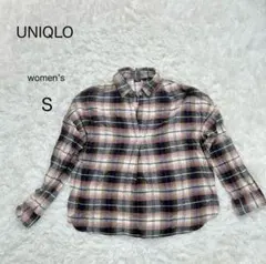 【UNIQLO】チェックシャツ S長袖 綿100 プルオーバー Vネック 秋冬