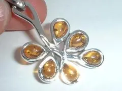 金運健康運アップ★葉型天然琥珀6純銀シルバー925ペンダントトップ