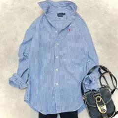 現行タグ◆ポロラルフローレン ストライプ シャツ カスタムフィット◇ブルー 2