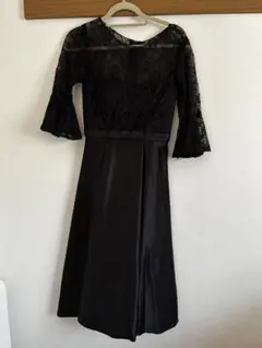 黒 レース フレアスリーブ ロングドレス