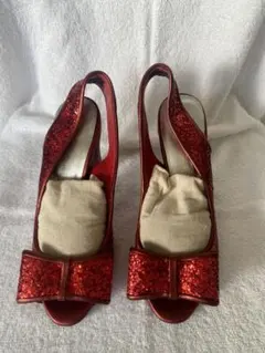 赤 グリッター リボン サンダル