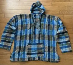 青と黒のチェック柄メキシカンパーカー