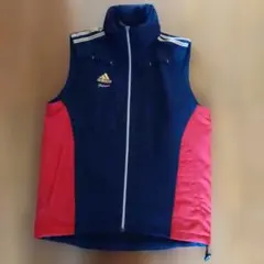 adidas ジップアップベスト L ネイビー/レッド