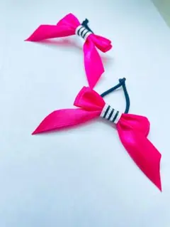 【リボンヘアゴム2個セット】★送料込み★ピンク×ストライプ