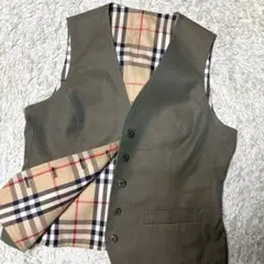 希少・美品✨バーバリー　ベスト　ノバチェック　金ボタン　刻印　ウール　L相当 希少・美品✨バーバリー ベスト ノバチェック 金ボタン 刻印 ウール 9
