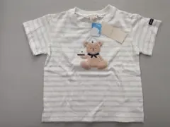 【新品・未使用】プティマイン　冷感接触　Ｔシャツ　ストライプ　くま　ブルーグレー