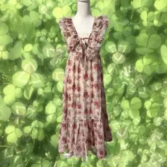 森ガール フェアリーグランジ 00s 花柄フリルノースリーブワンピース ピンク