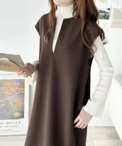 美品★CLASSICAL ELF★ カフタン調圧縮ニットワンピース★ブラウン★M