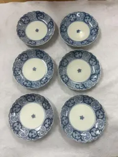 江戸時代後期 古伊万里 染付蛸唐草文 成化年製 輪花型 向付 豆皿 小皿