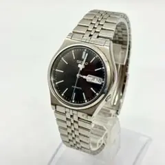 稼働品 SEIKO セイコー５ 腕時計 自動巻き デイデイト 黒文字盤 ３針