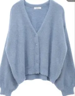 earthmusic&ecology ミニラメシャギーカーディガン ブルー