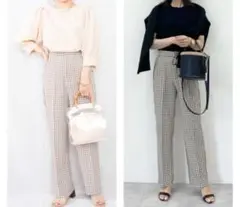 美品 GU ギンガムチェック ストレートパンツ Sサイズ 221-334067