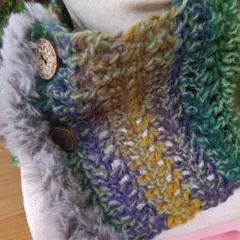 ハンドメイドネックウォーマー鍵編みニットスヌード 緑 紫 グラデーション