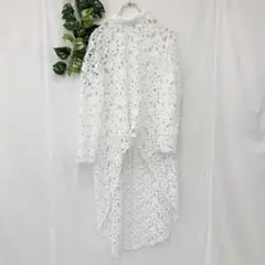 美品✨ 総レース ロング ワンピース 白 大きめ 透かし編み 長袖 希少 大きめのサムネイル