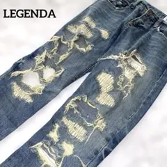 LEGENDA クレイジークラッシュ ストレートデニムパンツ　ダメージジーンズS