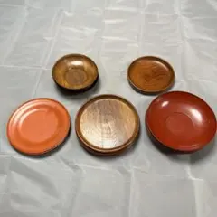 木製　丸皿　5種類　23枚セット　昭和レトロ アウトドア