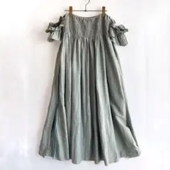 極美品✨マイラン　リネン混 2WAY ベアドレス　ロングスカート　黄緑