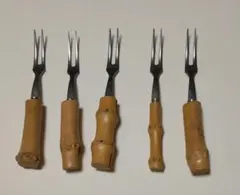 竹製ハンドル フルーツフォーク 5本セットのサムネイル