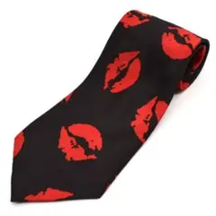 ビンテージ ネクタイ ANDALORO キスマーク 唇 キス 赤 黒 総柄 古着