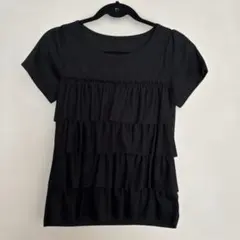 美品♫フェリシモ♫リブインコンフォート♫フリル付き黒半袖カットソーのサムネイル
