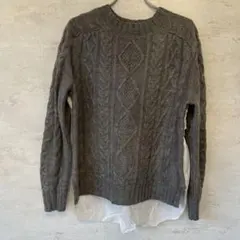 earth music＆ecology 後ろ切り替え　ケーブルニット　グレー　F