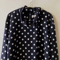 vintage ネイビー ドット柄 ブラウス80s 90s