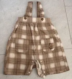 美品 tete a tete サロペット 80 チェック ベージュ系