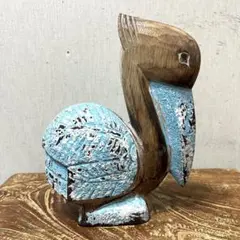 木彫りのペリカン 21cm 木製 鳥 オブジェ 木製雑貨 アジアン雑貨 バリ雑貨